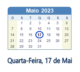 17 Maio 2023 calendario