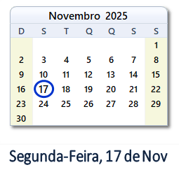 17 Novembro 2025 calendario