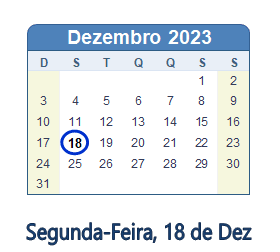18 Dezembro 2023 calendario