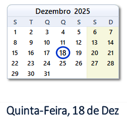18 Dezembro 2025 calendario