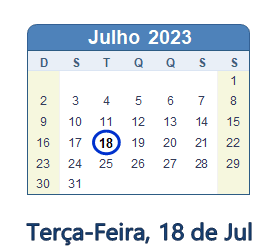 18 Julho 2023 calendario