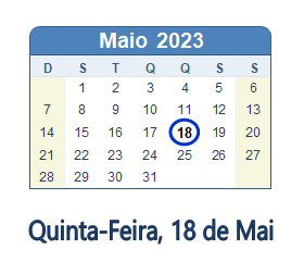 18 Maio 2023 calendario