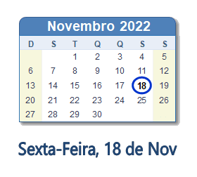 18 Novembro 2022 calendario