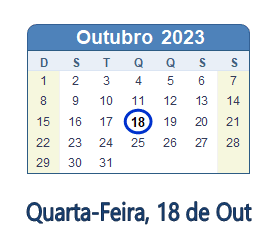 18 Outubro 2023 calendario