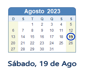 19 Agosto 2023 calendario