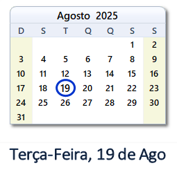 19 Agosto 2025 calendario