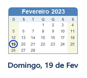 19 Fevereiro 2023 calendario