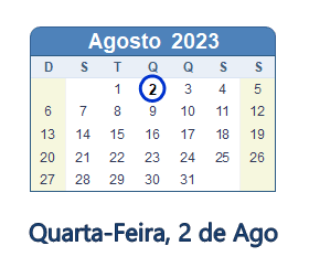 2 Agosto 2023 calendario