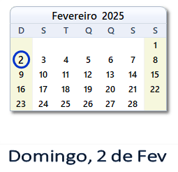 2 Fevereiro 2025 calendario