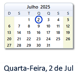 2 Julho 2025 calendario