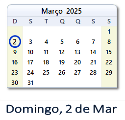2 Março 2025 calendario
