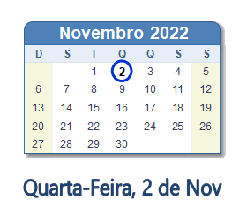 2 Novembro 2022 calendario
