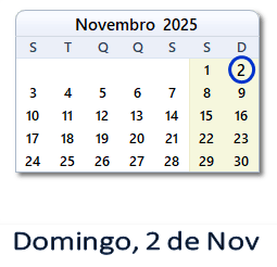 2 Novembro 2025 calendario