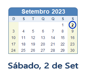 2 Setembro 2023 calendario