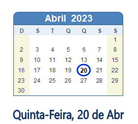 20 Abril 2023 calendario