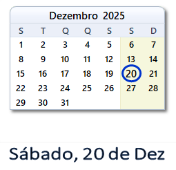 20 Dezembro 2025 calendario