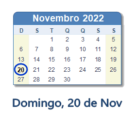 20 Novembro 2022 calendario