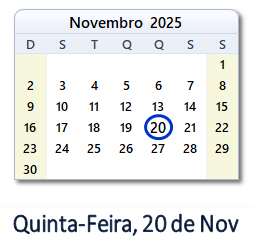 20 Novembro 2025 calendario
