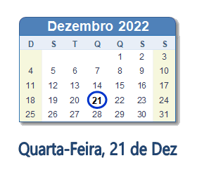 21 Dezembro 2022 calendario