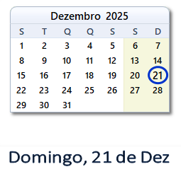 21 Dezembro 2025 calendario