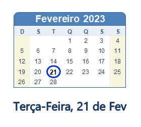 21 Fevereiro 2023 calendario
