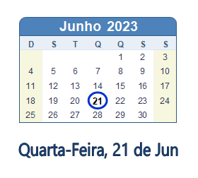 21 Junho 2023 calendario