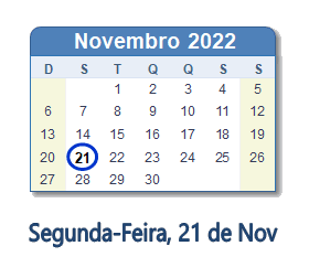 21 Novembro 2022 calendario