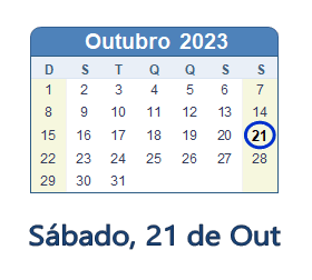 21 Outubro 2023 calendario