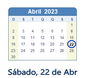 22 Abril 2023 calendario