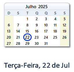 22 Julho 2025 calendario