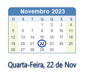 22 Novembro 2023 calendario