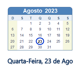 23 Agosto 2023 calendario