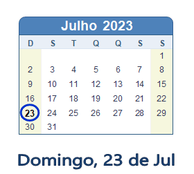 23 Julho 2023 calendario