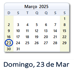 23 Março 2025 calendario