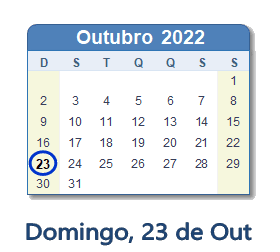 23 Outubro 2022 calendario