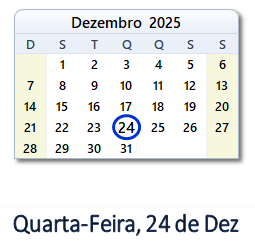 24 Dezembro 2025 calendario