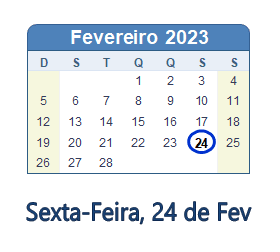 24 Fevereiro 2023 calendario