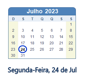 24 Julho 2023 calendario