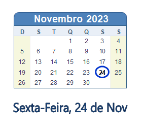 24 Novembro 2023 calendario