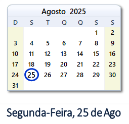 25 Agosto 2025 calendario