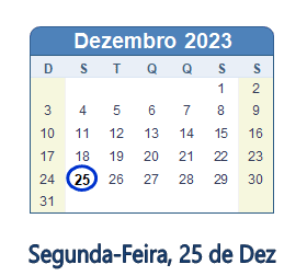 25 Dezembro 2023 calendario