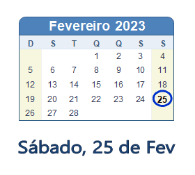 25 Fevereiro 2023 calendario
