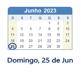 25 Junho 2023 calendario