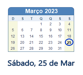 25 Março 2023 calendario