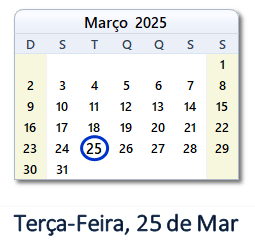 25 Março 2025 calendario