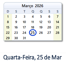 25 Março 2026 calendario