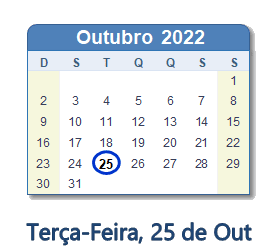 25 Outubro 2022 calendario
