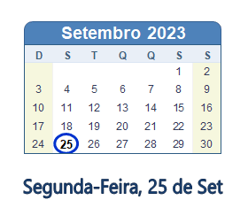 25 Setembro 2023 calendario