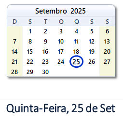 25 Setembro 2025 calendario