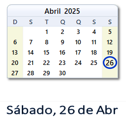 26 Abril 2025 calendario